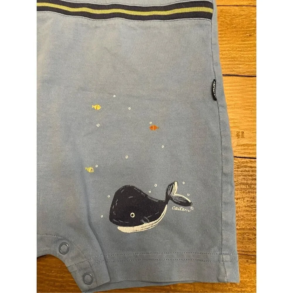 Carters vintage whale romper one piece blue baby boy